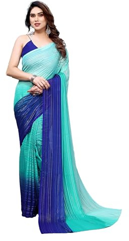 ETHNICMODE saree indiano donna Soft Satin Light Weight Party Turquoise sari indiani donna Blue Blouse Piece-1107