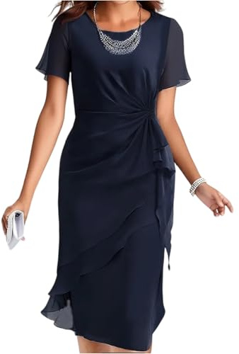 Robe Femme Chic et Elegant Tunique Robe de Cérémonie pour Femme Ronde Manches Courtes Chiffon de Soirée de Cocktail Mariage Luxe pour Mariage Warp de Bal Longue Robes Business