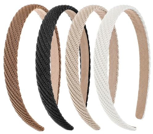 KFHENSOMR 4 Stück Trendige Stirnbänder, Haarreifen Damen Elegant | Dünnes Haarband, für Damen und Mädchen, Schwarz//Kaffee/Beige