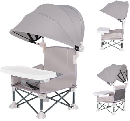 Lunaobrik Faltbarer Esszimmerstuhl für Babys, Reisesitz mit Tablett für Kleinkinder, faltbarer Fütterungssitz mit Sonnendach für Baby, Zuhause, Reisen, Camping, Picknick, Rasen,