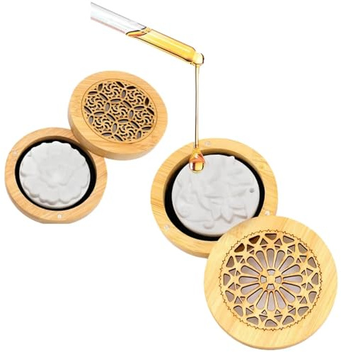 txuzong 2er Set Duftstein für ätherische Öle | Holz-Diffuser Ornament mit | Aufbewahrungsbox | Elektrofrei & geräuschlos | Für Zuhause, Büro, Auto & Reise