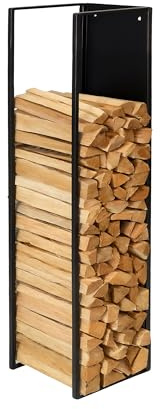 Relaxdays Firewood Holder, Wall Mounted, HWD: 120 x 25 x 25 cm, Wood Storage, Powder Coated, Iron, Black