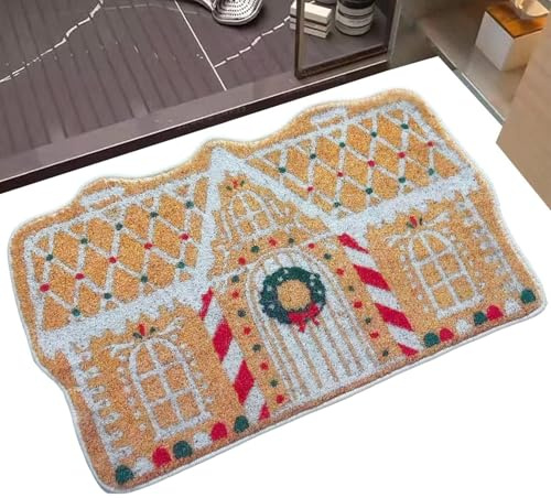 Weihnachten Fußmatte - 60x40cm Lebkuchenhaus Willkommensmatte,stilvoll, Waschbar, Rutschfeste Badematte, Weihnachts Deko Bodenmatte, Winter-Fußmatte Für Den Eingangsbereich, Für Küche Und Bad