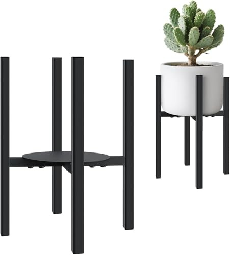 Generisch Pflanzenständer aus Metall, Verstellbarer Pflanzenregal mit Rundes Tablett, Moden Schwerlast Blumenständer passend für 8 10 12 inch Topfpflanzen für Wintergarten Balkon Terrasse Innenhof