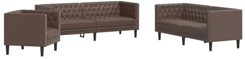 Homgoday 3-TLG. Chesterfield-Sofa-Set Braun Kunstleder Sofa für drinnen Model3209269