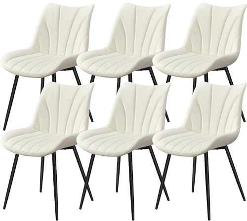 Yaheetech Lot de 6 Chaises de Salle à Manger avec Dossier Chaise de Cuisine Rétro Assise en Velours et Pieds en Métal Beige