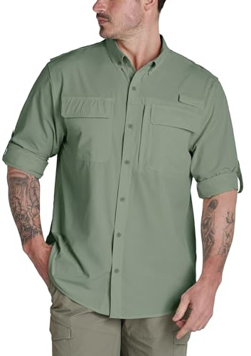 Flyplus Outdoor Hemd Herren Langarm Safari Angeln Hemd UPF50+ UV Schutz Funktionshemd Atmungsaktiv Schnelltrocknend für Wandern Trekking Camping