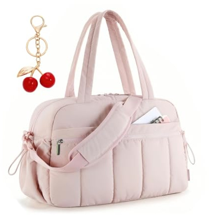 VOKUVIKU Puffer Reisetasche Damen, Sporttasche Gym Travel Bag, Handgepäck Tasche Weekender mit PVC nasse Tasche, Rosa
