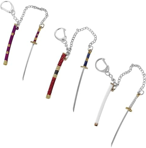 Katana Zoro, 3 Pièces Mini Katana, Porte-CléS Sabre De Samouraï, Katana One Piece, Deco Sabre Japonais, Porte Clef One Piece, Wado Ichimonji, Sandai Kitetsu, Shusui, Porte Clef Manga, (9 cm)