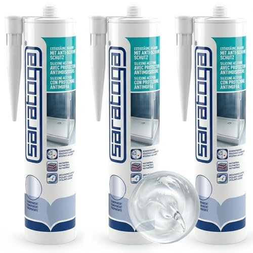 Saratoga Sanitär silikon Transparent 3er Set – Silikon zum Abdichten für Bad, Dusche & Küche – transparent, farblos & schimmelhemmend