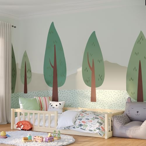 Bellabino Vere Bodenbett 90x200 cm, Massivholz Kiefer, Kleinkindbett, Natur | Montessori Kinderbett mit Rausfallschutz & Lattenrost, Massivholzbett für Jungen & Mädchen aus Holz Kiefer, Kleinkindbett