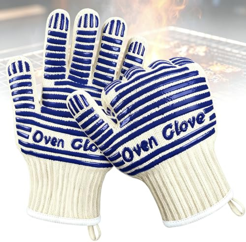 Oven Gloves, Heat Resistant Silicone Oven Gloves with Fingers, Non-Slip Cooking Gloves for Handling Hot Surfaces, Baking, Grilling and Microwave