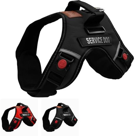 ALBCORP Hundegeschirr, reflektierend, gewebtes Nylon, Neoprengriff, verstellbare Träger, mit bequemer Netzpolsterung und 2 Klettverschluss-Aufnähern, Größe M, Schwarz