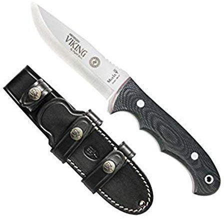 ELECTROPOLIS Cuchillo de Caza Muela Viking, cachas micarta Negra, Hoja de 11 cm, Total 23,5 cm, Contiene Funda multiposición y ambidiestra, Viking.J-11M + Tarjeta Multiusos de Regalo