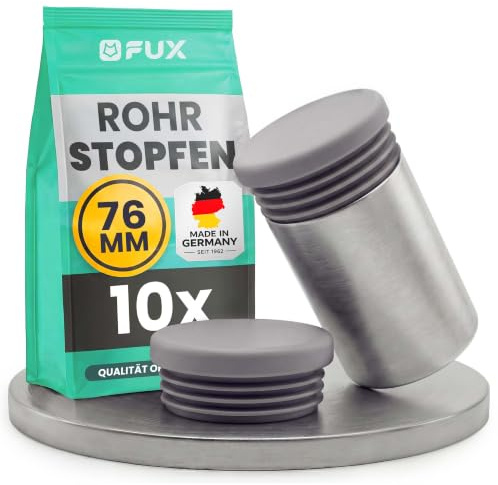 FUX Rohrstopfen rund 76mm Grau - 10 Stück, 1,5-2,5mm Wandstärke | Lamellenstopfen für Rundrohre, werkzeuglos einsteckbar, wetter- und UV-beständig, als Möbelgleiter und Endkappe