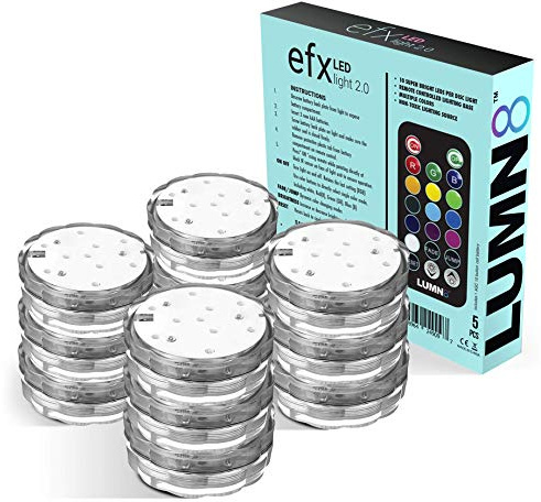 LUMN8 EFX by Boundery - Multicolor Accent Submersible, Waterproof LED Lights - Premium Indoor & Outdoor Battery Operated Lights - LED Puck Light for Events, Patio, Pool, Hot Tub, Shower - 12-Pack