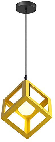iDEGU Pendelleuchte Vintage Lampenschirm aus Metall Retro E27 Hängelampe mit Geometrischen WürfelDesign Industrielle Deckenleuchte Hängeleuchte für Schlafzimmer, Wohnzimmer, Restaurant, 16 cm, Gelb