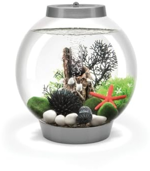biOrb Classic 15 Acrylic Aquarium Silver, MCR Multi-Colour Remote LED Lighting, Classic Fishbowl Fish Tank with 5-Step Filtration System, Easy Setup, With Air Pump, Filter Cartridge, Ceramic Media