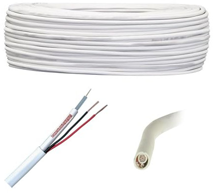 RVT Cavo Da 100 Metri Matassa Cavo Coassiale MINI RG59 + 2 x 0,50 Alimentazione Cavi Video con alimentazione e Telecamere