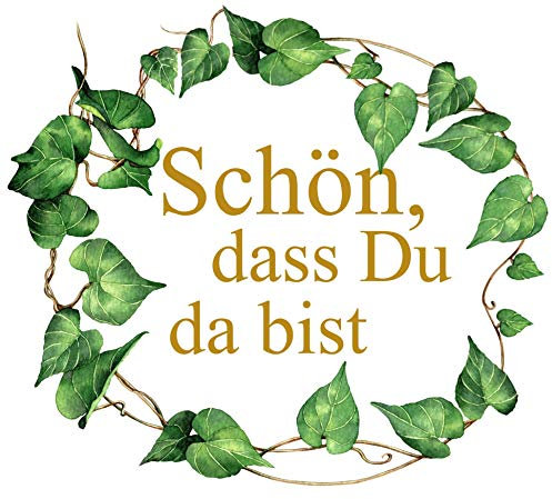 20 Servietten Grüne Blätter um Spruch gold | Schön dass Du da bist | Taufe | Kommunion 33x33cm
