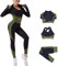 Veriliss Damen 3teiliger Gym Trainingsanzug Nahtlose Laufbekleidung Fitness Kleidung Jogginganzug Reißverschluss Kapuzen Fitness Jogging Tennis Laufen (SchwarzGrün,M)
