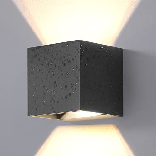 DAWALIGHT Außenwandleuchte Up Down 12W LED 3000K IP65 Wasserdicht Wandleuchte Aussen Quadrat für Garten Terrasse Wohnzimmer, Aluminium, Dunkelgrau