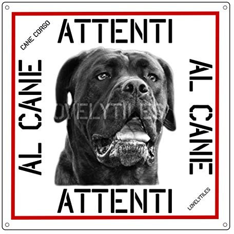 Lovelytiles Cane Corso Targa Cartello PVC ATTENTI al Cane 16X16 QUANTITA 2 Pezzi
