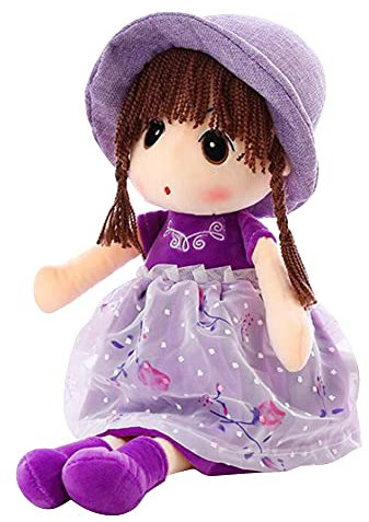 LICHENGTAI Weiche Stoffpuppe, 45cm Stoffpuppe babypuppe Püppchen mit Haar, Schöne Puppe Stoffpuppe Plüsch Stofftier Spielzeug Cartoon Deko Toy Geschenk Gift für Kinder Baby Mädchen, Lila