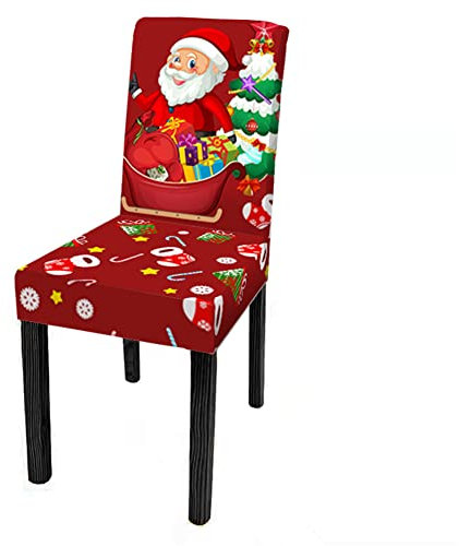Weihnachten Stuhlhussen Stretch 2/4/6er Set, Chickw1 Universal Abnehmbare Waschbar Christmas Drucken Elastischer Stuhlbezug Für Hochzeit, Hotel, Partys Deko (Weihnachtsmann,6 Stück)