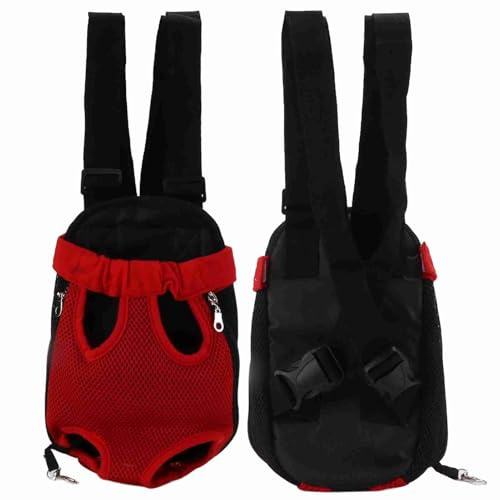 Mochila para Mascotas para Perros y Gatos Pequeños y Medianos, Portador de Pecho con Manos Libres, Rojo, Talla M, para Senderismo