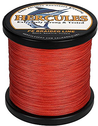 HERCULES Geflochtene Angelschnur, 12 Stränge, 100–2000 m, geflochtene Angelschnur, 10lb - 420lb getestet, Polyethylen-Leine für Salzwasser und Süßwasser – Rot, 420lb, 2000 m