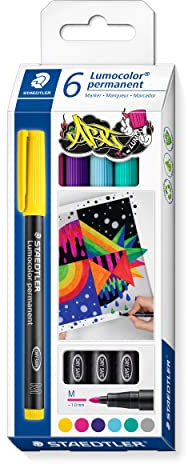 STAEDTLER Lumocolor 317 C6 - Pennarello permanente ART, per quasi tutte le superfici, indelebile e impermeabile, larghezza linea: 1,00 mm, lunga durata, 6 pennarelli universali in colori assortiti
