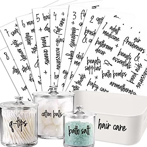 v2croft 153 Bathroom Labels,Preprinted Black Script Text on White Clear Vinyl Beaty & Makeup Stickers,Bathroom Organization Labels for Jars Canisters & Storage Bins,Basket(Water Resistant)
