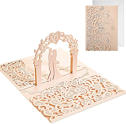 Faccito Pop Up Hochzeitskarte Verlobungskarte mit Romantisch Brautpaar 3D Karte Hochzeit Geschenkkarte mit Umschlag Grußkarte für Braut Bräutigam Brautpaar Valentinstag Jahrestag (Rosa)