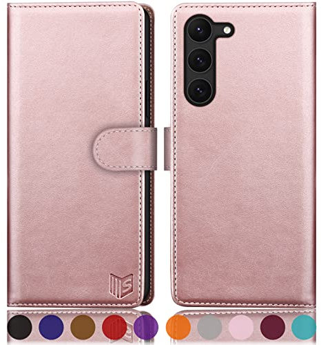 SUANPOT Coque pour Samsung Galaxy S23 5G [RFID Blocage] [Magnétique Protection] Etui Portefeuille en Cuir PU avec Fentes pour Cartes - Or Rose
