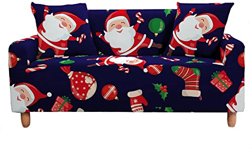 Chickwin Sofabezug 1 2 3 4 Sitzer Sofa Überwürfe Mit Armlehnen, Weihnachten 3D Drucken Deko Elastisch Weich Stretch Abwaschbar Couch Sofaüberwurf, Sofa Hussen Möbel Deko (2 Sitzer,Weihnachtsstrumpf)
