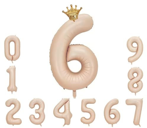 Foil Luftballon 6 Helium Folienballon Zahlen Ballon XXL Folien Beige Ballon 6 Geburtstag 100cm/40inch