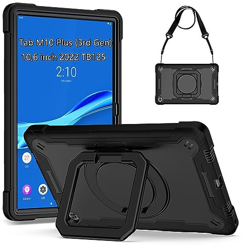 KATUMO Funda para Lenovo Tab M10 Plus (3rd Gen) 10.6 (TB-125F/128F) 2022 Carcasa con 360° Rotación Soporte Protectora Irrompible Carcasa Cover Tab M10 Plus 10.6 Pulgadas 3generación,Negro