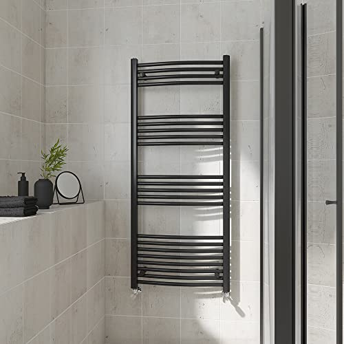 Warmehaus Curved Heated Towel Rail Black Bathroom Radiator 1400x600mm | Contemporary Ladder Style Radiator for Bathrooms, Central Heating, Wall Mounted Towel Warmer, Durable Finish