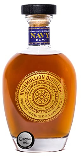 Rosemullion Navy Rum | 70cl (ABV 54.5%) | Category - Award Winner at World Rum |Premium Craft Spirit | Smooth Warm aged sipping | Fermented, Distilled Oak Aged & Bottled at Rosemullion Distillery |