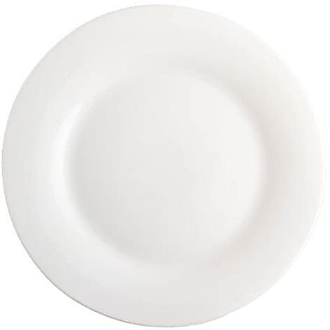 Tradineur - Plato Llano Redondo Elba de Vidrio Opal, Extra Resistente, vajilla de Cocina, Apto para lavavajillas y microondas (Blanco, Ø 25 cm)