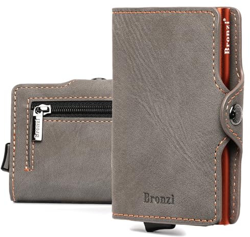 Bronzi Portafoglio Porta Carte Credito - Portafoglio Uomo Donna Slim Portacarte - Mini Porta Tessere - Protezione RFID Portatessere - Design Smart Opaco Grigio