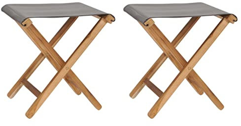 ZQQLVOO Klappstühle 2 STK. Teak Massivholz und Stoff Dunkelgrau, Esszimmerstühle für draußen, Sitzgelegenheiten für draußen, Stühle für draußen für Patio, Terrasse, Garten, Hof