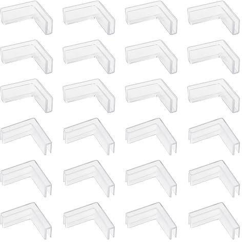 UFURMATE Glass Connector, 24Pcs Plastic L Shaped Glass Connectors Transparent 90 Degree Glass Clamps Rimless Clip Holder for Fixing or DIY Fish Tank, Glass Acrylic Display Cabinet