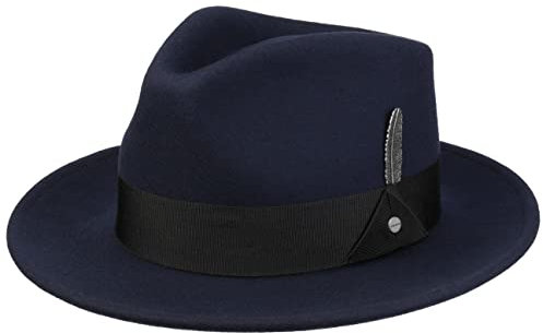 Stetson Burdock Fedora Wollhut - Schwarzer Hut - Klassischer Bogart-Stil - Wasserabweisend mit Asahi Guard - Herbst/Winter - Unisex dunkelblau M (56-57 cm)