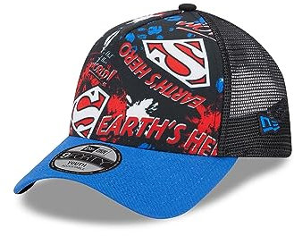 New Era Superman DC Print Black Blue A-Frame Adjustable Kids Trucker Cap - Youth