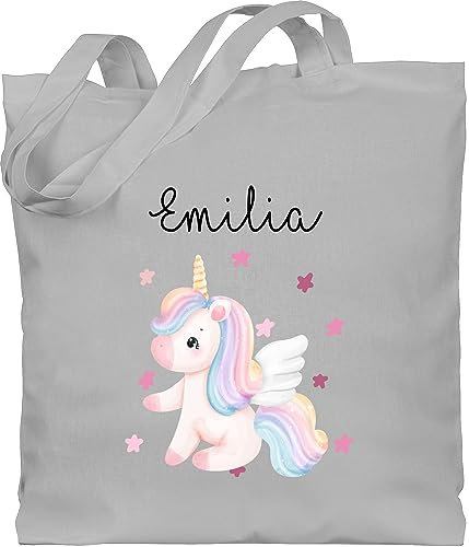 Baumwolltasche - Einhörner - Süßes Einhorn Sweet Unicorn - Unisize - Hellgrau - wechselkleidung beutel kita personalisierte tasche kindergarten unicorns stoffbeutel geschenke taschen kinder