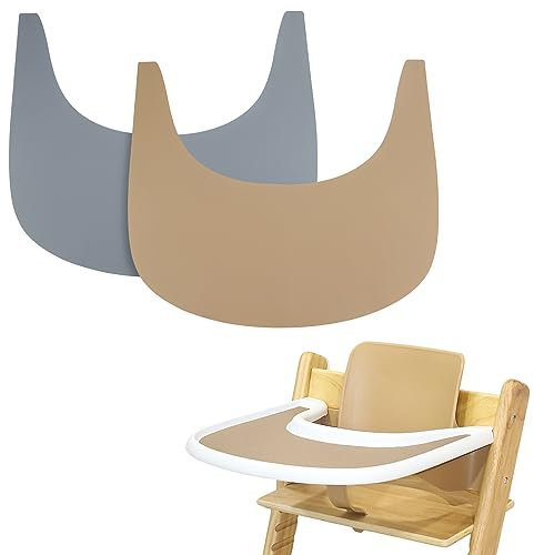 2 Pieces High Chair Placemat Silicone, Clean and Hygienic, Suitable for Tripp Trapp High Chair Tray (Grey/Brown)