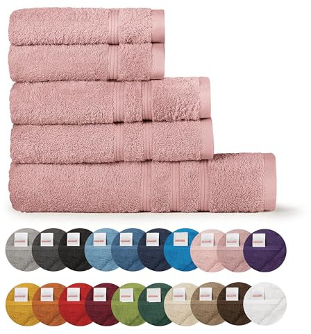 Bassetti Morbido Asciugamano Asciugamani 480 gr 100% Cotone Set da 5 pz (2 da 58x105 cm + 2 da 38x55 cm + 1 da 70X140 cm) - Collezione MONIQUE - ROSA P4