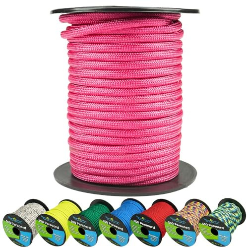 West Coast Paracord Bobine Paracord da 250 kg, 7 fili, tipo III, corda tattica per paracadute, escursionismo, campeggio e pesca, rosa fluo, 15,2 m